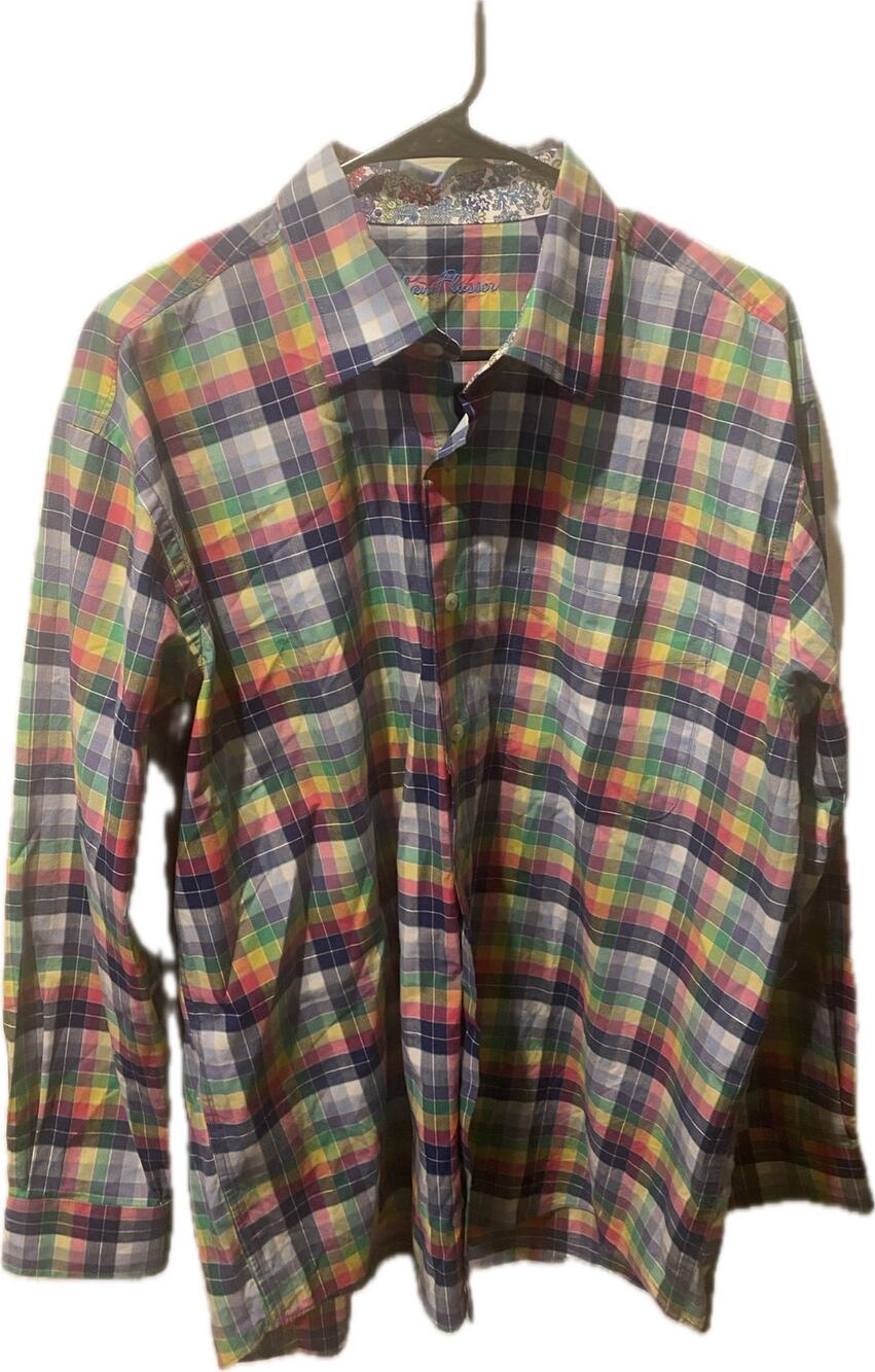 Alan Flusser Men's Long Sleeve Button Up Shirt Multicolor Plaid Check Paisley